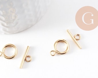 18K Gold Stainless Steel T Clasp 16mm, x1 (G9558)