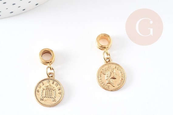 Pendentif médaille ronde Penny zamac doré 2.1cm, pendentif doré, médaillon,métal doré, x1 G0355