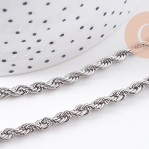 Collier Chaine complète torsadée acier 304 inoxydable platine 3.8mm/60cm, x1 (G1113)
