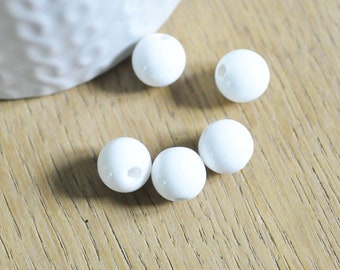 White porcelain bead, smooth ceramic bead, jewelry making, white ceramic, 10mm, X10 G5383