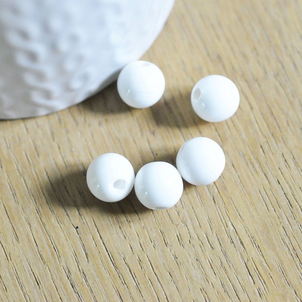 Perle porcelaine blanche, perle lisse céramique, fabrication bijoux, céramique blanche,  10mm, X10  G5383