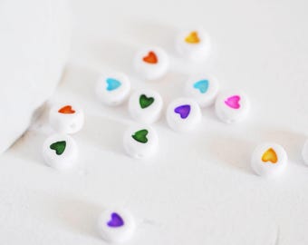 round pearl heart colored white plastic 7mm,plastic pearl,round letter pearl,jewelry creation,heart pearl,x 10 grams-G1805