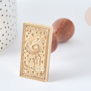 Solid brass seal Tarot sealing wax wooden handle 9cm, creation of personalized seals for wedding invitation, X1 G7747