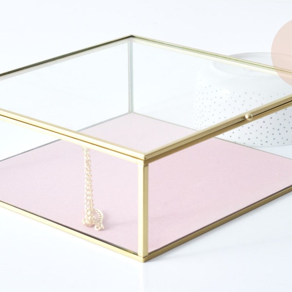 Quadratische Schmuckschatulle aus Glas 23 cm, Schmuckaufbewahrung, Vintage-Glasbox, minimalistische Dekorationsbox, Glasbox, Einheit G8546