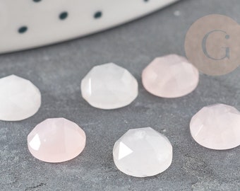 Cabochon rond quartz rose à facettes 7.5mm, création bijoux pierre naturelle,quartz rose naturel,pierre naturelle, X1 G9375