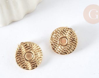 Gold-plated 304 stainless steel clip-on earrings with 16mm round cabochons, pair (G7908)