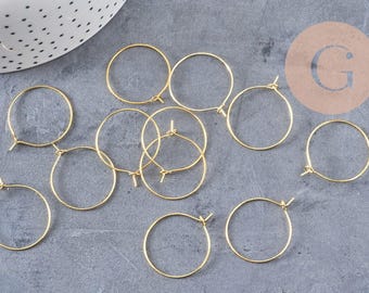 Gold-plated brass hoop earrings, 25mm, x 20-50-100 (G0973)