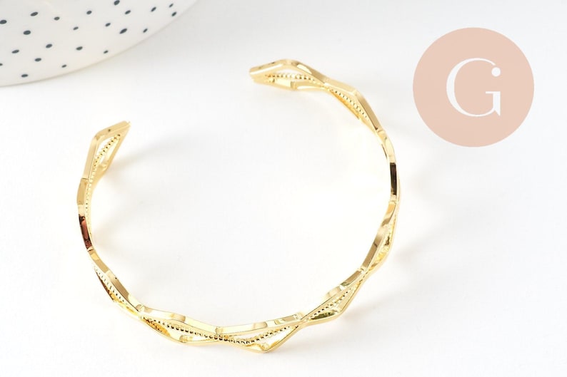 Bracelet jonc réglable lisange laiton doré 14k 50mm, x1 (G4698)