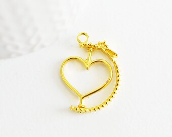 Pendentif rotatif coeur doré pour résine epoxy UV 31mm, pendentif en zamac dore,bijou mobile création bijoux, X1  G3486