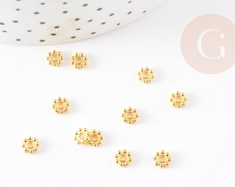 golden brass flower washers, golden pearls, jewelry creation, intercalary pearls, Flower pearl, lot of 50-100, 5mm, G0960