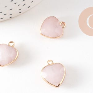Pendentif coeur quartz rose facette fer doré 17mm,pendentif bijoux pierre naturel, x1 (G0856)