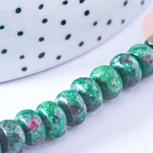 Perle rondelle rubis sur zoisite facetté naturel,Pendentif bijoux, pierre naturelle,10mm, le fil de 38cm, x1 (G6721)