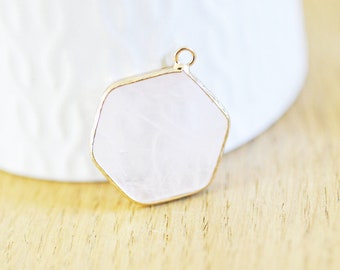 Hexagon rose quartz pendant, stone necklace pendant, natural stone, quartz pendant, natural rose quartz, 30-31mm, X1 G5421