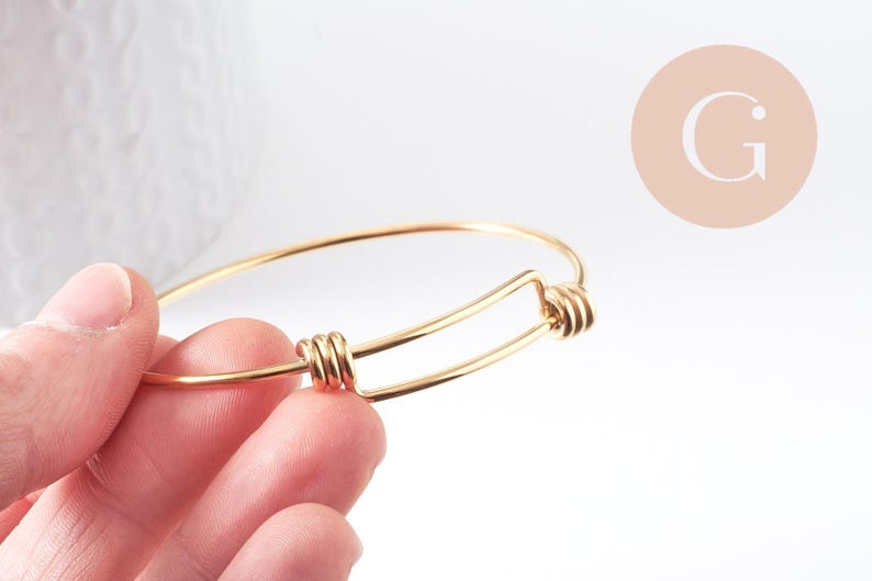 Bracelet réglable jonc lisse acier 304 inoxydable doré 63-65mm, x1 (G2915)