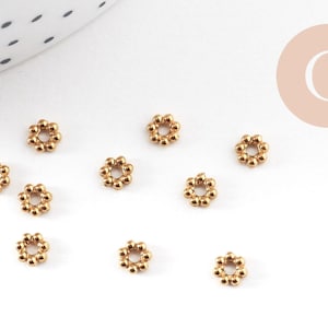 Spacer beads, flower-shaped washers, 304 stainless steel, gold-plated, IP 4mm, x10 (G10892)