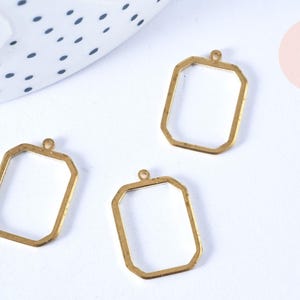 Geometric rectangular brass medallion pendant, raw brass, ~17.5mm, raw brass supplies, x 2 G6542