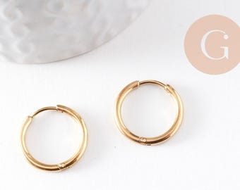 Minimalist hoop earrings in 304 stainless steel, gold-plated, IP 19mm, pair (G9989)