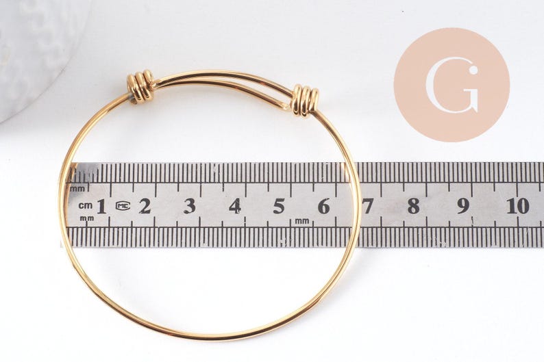 Bracelet réglable jonc lisse acier 304 inoxydable doré 63-65mm, x1 (G2915)
