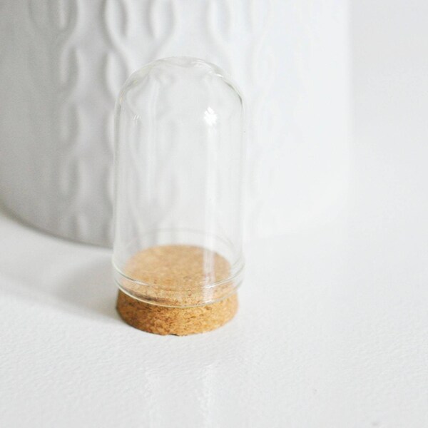 Mini cloche en verre et support en liège, cloche verre miniature, bouteille verre,cloche verre, présentoir, création bijoux, 44.5mm-G1687