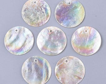 4 Perles En Nacre Naturelle Ronds Plats 25mm Blanc Irisé - Réf. 7427039734974, Marque Homemade, Neuf
