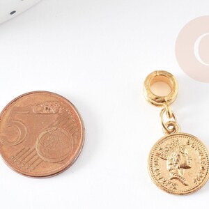 Pendentif médaille ronde Penny zamac doré 2.1cm, pendentif doré, médaillon,métal doré, x1 G0355