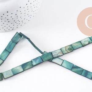 Perle rectangle nacre verte naturelle 15.5mm, x1 fil de 38cm (G1701)