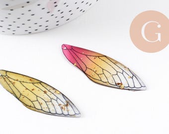 Resin glitter wing pendant, original and transparent beads for creating wooden jewelry, 51mm, x1 (G3923)