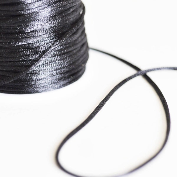 shiny black satin rat tail cord, creative supplies, satin cord, jewelry cord, jewelry creation, black lace, 2mm, 5 meters, G2513