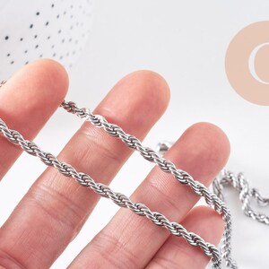 Collier Chaine complète torsadée acier 304 inoxydable platine 3.8mm/60cm, x1 (G1113)