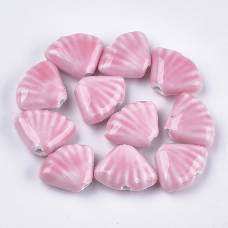 geometric ceramic pearl for making pink ceramic jewelry 22.5-23.5mm porcelain pearl pink shell Lot of 10