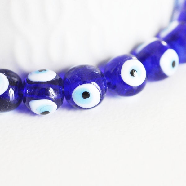 Perles rondes Mauvais Oeil bleue,perle Bijoux, perles rondes,perle verre artisanal chance pour création bijoux, 12mm, X10 G3338