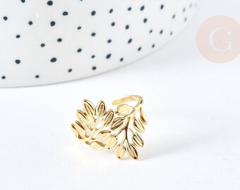 Adjustable laurel leaf ring, 304 stainless steel, size 54, x1 (G7642)