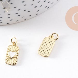 Pendentif rectangle coeur nacre naturelle laiton doré 16.5mm, x1 (G10255)