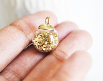 Brass and golden sand glass bubble pendant, transparent medallion, long necklace creation, showcase pendant, 21mm, unit, G1872
