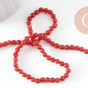 Bright red jade bead, natural stone, natural jade, faceted bead, jade, 4mm, 37cm thread (G0887)