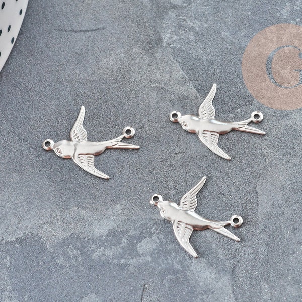 Connettore rondine in acciaio inossidabile 201 argento 17,5 mm, ciondolo uccello per creazione di gioielli X1 G9146