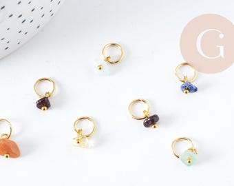 Natural stone chips charm 304 stainless steel gold 14mm, x1 (G9126)