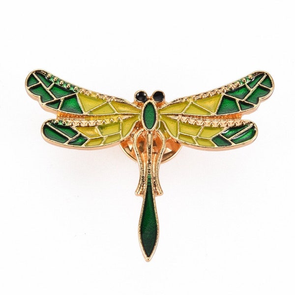 Broche pin's Libellule insecte ailé doré émaillé,broche dorée,décoration veste, 40x32mm,X1 G5551