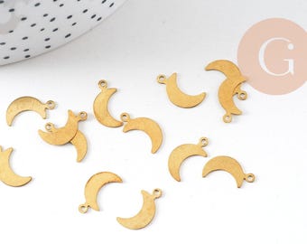 Breloque lune laiton brut , fournitures créatives, pendentif sans nickel,creation bijoux, pendentif géométrique,14mm,lot de 50 G4402