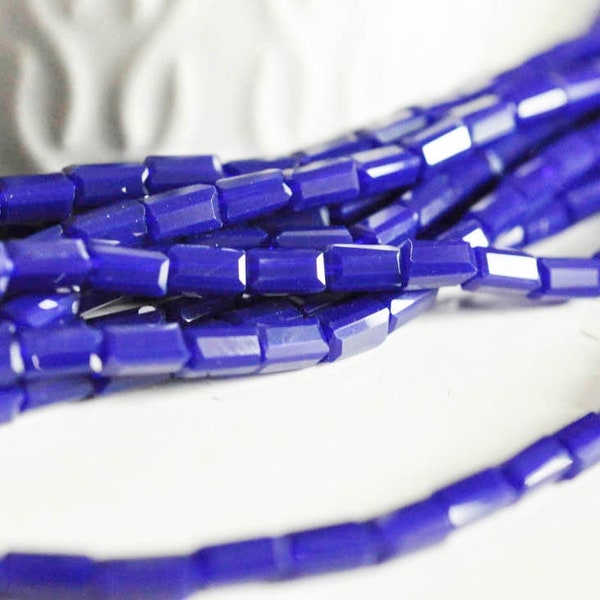 Rectangular faceted dark blue glass beads, Rectangular glass beads, crystal, 40 cm wire G4690