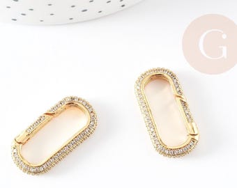 ラインストーン付き金メッキ真鍮製ロブスタークラスプ、金メッキ留め具、南京錠型留め具、28mm、x1 G5429