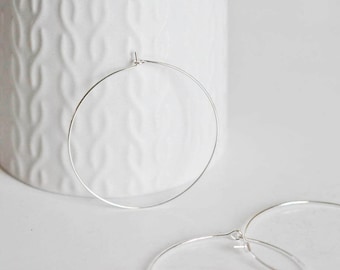 Silver hoop rings, earring supplies, earring creation, silver brass hoops, lot of 20-50-100,45mm-G0060