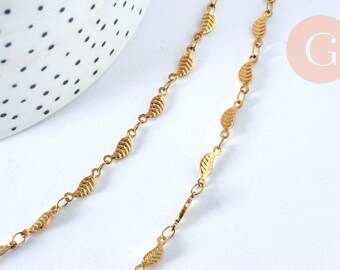 Chaine complète acier dorée 14k feuille,chaine collier,sans nickel,chaine fantaisie,acier doré, chaine complète,44.5m-G631