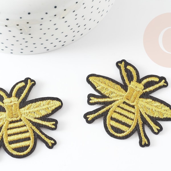 Embroidered iron-on patch, golden bee 63mm, clothing customization, iron-on patch, embroidered patch, embroidered patch X2 G3769