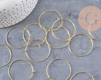 Gold-plated brass hoop earrings, 35mm, 20-50 pieces (G1332)