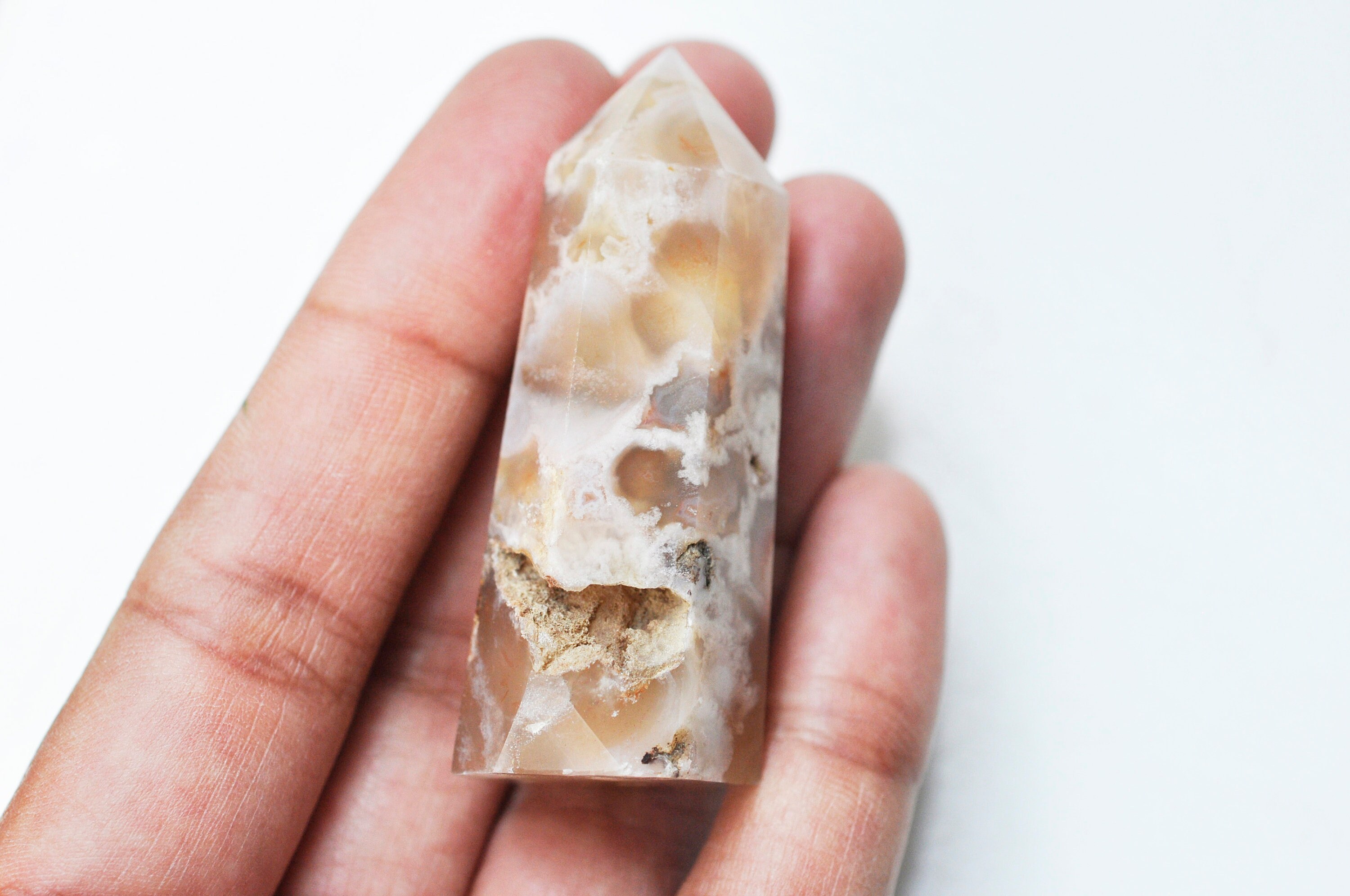 Pointe Agate Fleur Naturelle Roulée, Naturelle, Pierre Semi-Precieuse, Séance Lithothérapie, La Pièc