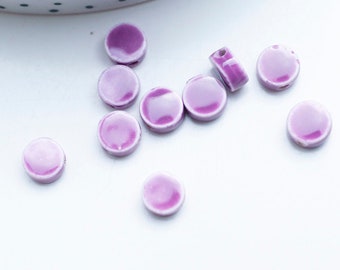 Purple porcelain beads, ceramic bead, porcelain bead, disc bead, purple ceramic, 8mm, X10 G4728