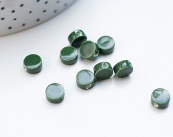 Dark green porcelain beads, ceramic bead, porcelain bead, disc bead, green ceramic, 8mm, X10 G4730