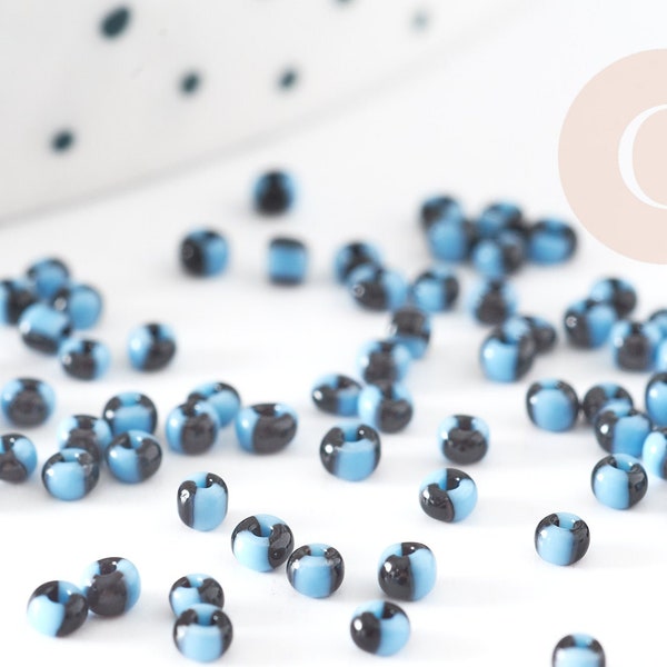 Kleine schwarz-blau gestreifte Rocaillesperle 1,5x2mm, mehrfarbige Rocaillesperle, mehrfarbige Perle, afrikanische Perle, X10gr - G3073