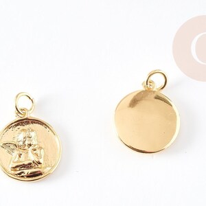 Medalla redonda de ángel en latón chapado en oro de 18 quilates, ideal para la fabricación de joyas. Medalla dorada, 17 mm, 1 unidad G4929